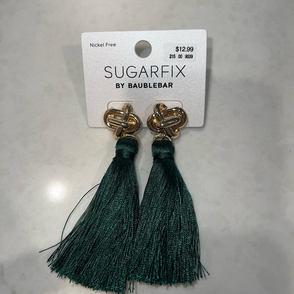 Sugarfix by BaubleBar Gold and Green Tassel Earrings